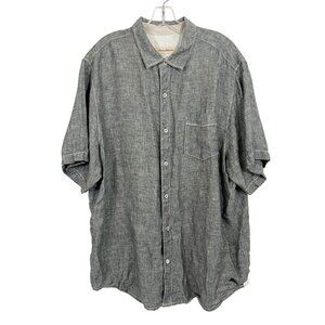 Tommy Bahama Mens Gray Linen Short Sleeve Button Down Shirt Chest Pocket Size XL